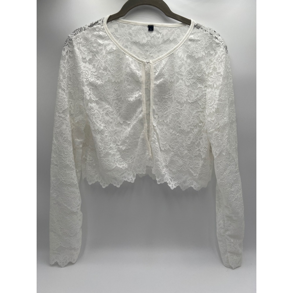 White Lace Bolero Cardigan Shrug Elegant Cropped Open Front Women's